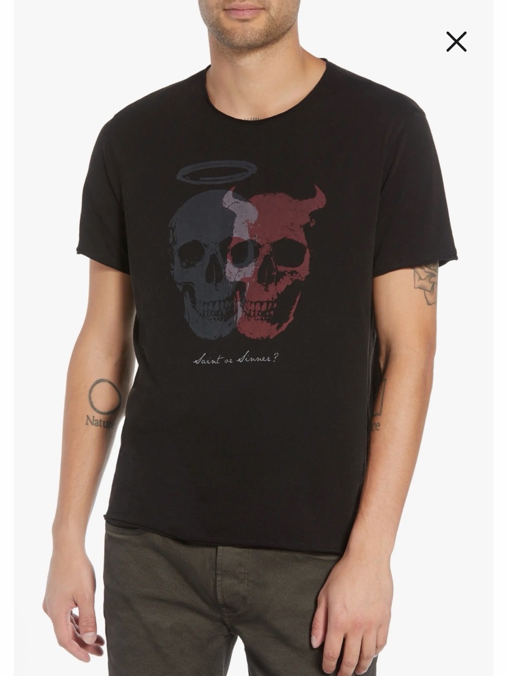 JOHN VARVATOS STAR USA SAINT OR SINNER GRAPHIC T-SHIRT BLACK MEN’S LARGE